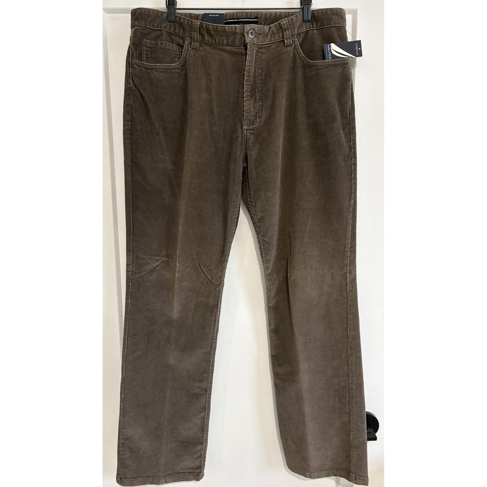 NWT Nautica Men 38x32 New Classic Stretch Corduroy Pants Straight Grey Rock Soft